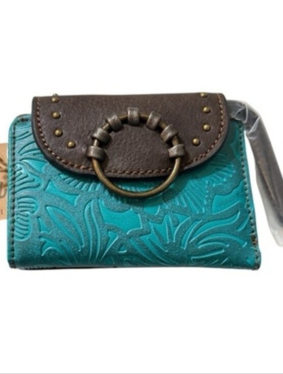 Tony Lama Handbags - Tony Lama Teal Embossed Leather Wallet with Brown Flap NWOT
